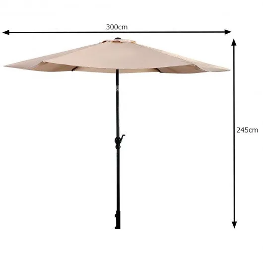 10FT Patio Umbrella 6 Ribs Market Steel Tilt W/ Crank Outdoor Garden without Weight Base-beige