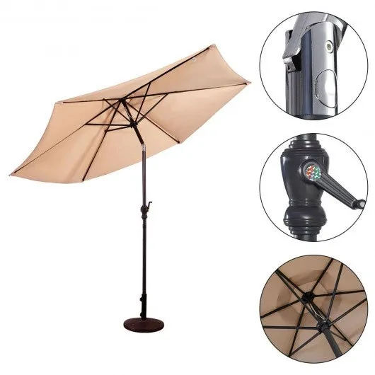 10FT Patio Umbrella 6 Ribs Market Steel Tilt W/ Crank Outdoor Garden without Weight Base-beige