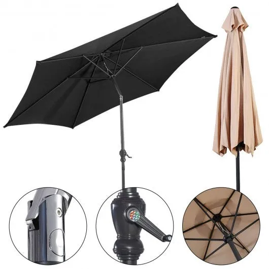 10FT Patio Umbrella 6 Ribs Market Steel Tilt W/ Crank Outdoor Garden without Weight Base-beige