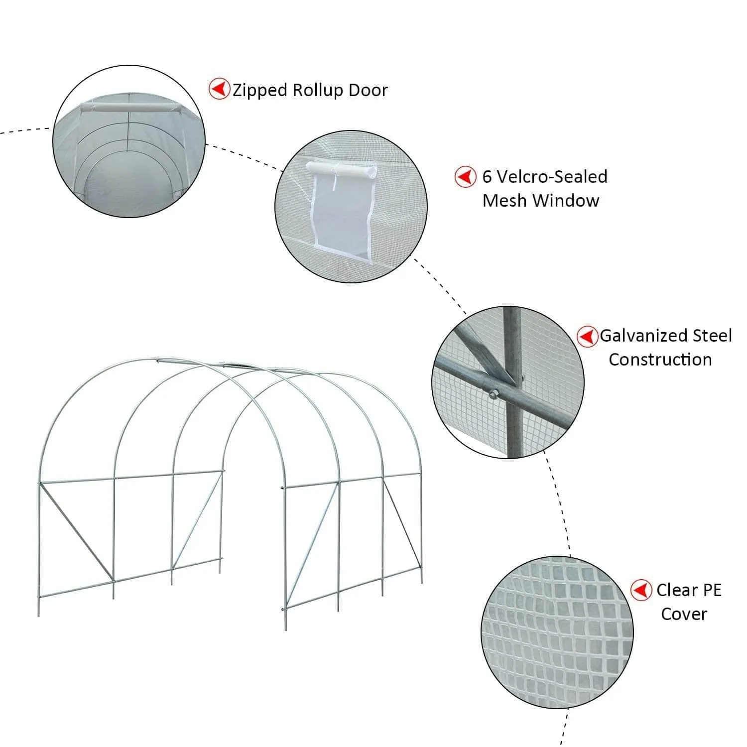 11.5ft x 6.6ft Portable Walk In Tunnel Backyard Greenhouse in White