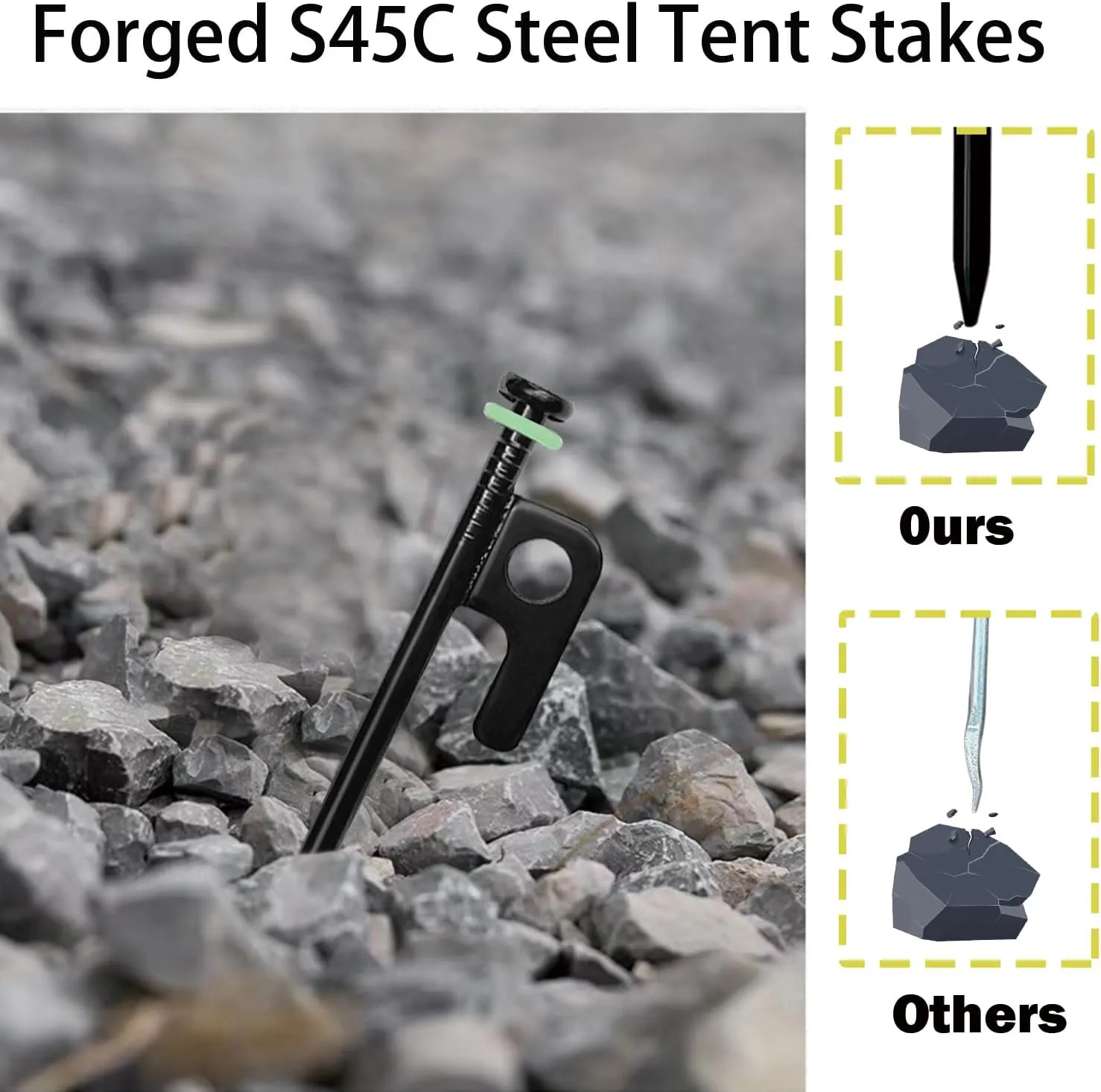 12Pcs Tent Stake with Hammer Set, 8in Tent Stakes Heavy Duty with 10.5in Camping Hammer, Storage Pouch, Forged Steel Tent Stakes for Camping Used on Rocks, Grassland(12Pcs 8in Stakes Hammer)