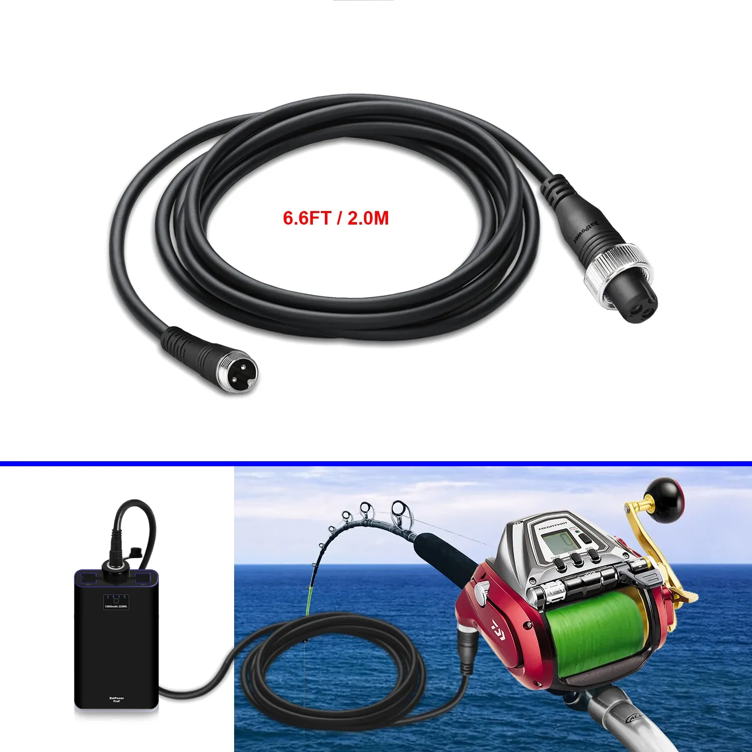 1.65FT-11.5FT Electric Fishing Reel Power Cable for Daiwa Seaborg 1200MJ 800MJ Marine 3000 Electric Fishing Reel Battery Power Cable 0.5M/1M/2M/3.5M