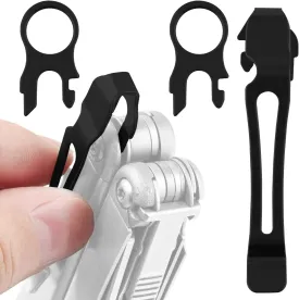 [2-Pack] 2 Black Quick Release Pocket Clips   2 Black Lanyard Rings Compatible With Leatherman Wave & Charge MultiTools - Stainless Steel Pocket Clip Won't Bend Or Snap - Install Or Replace In Seconds