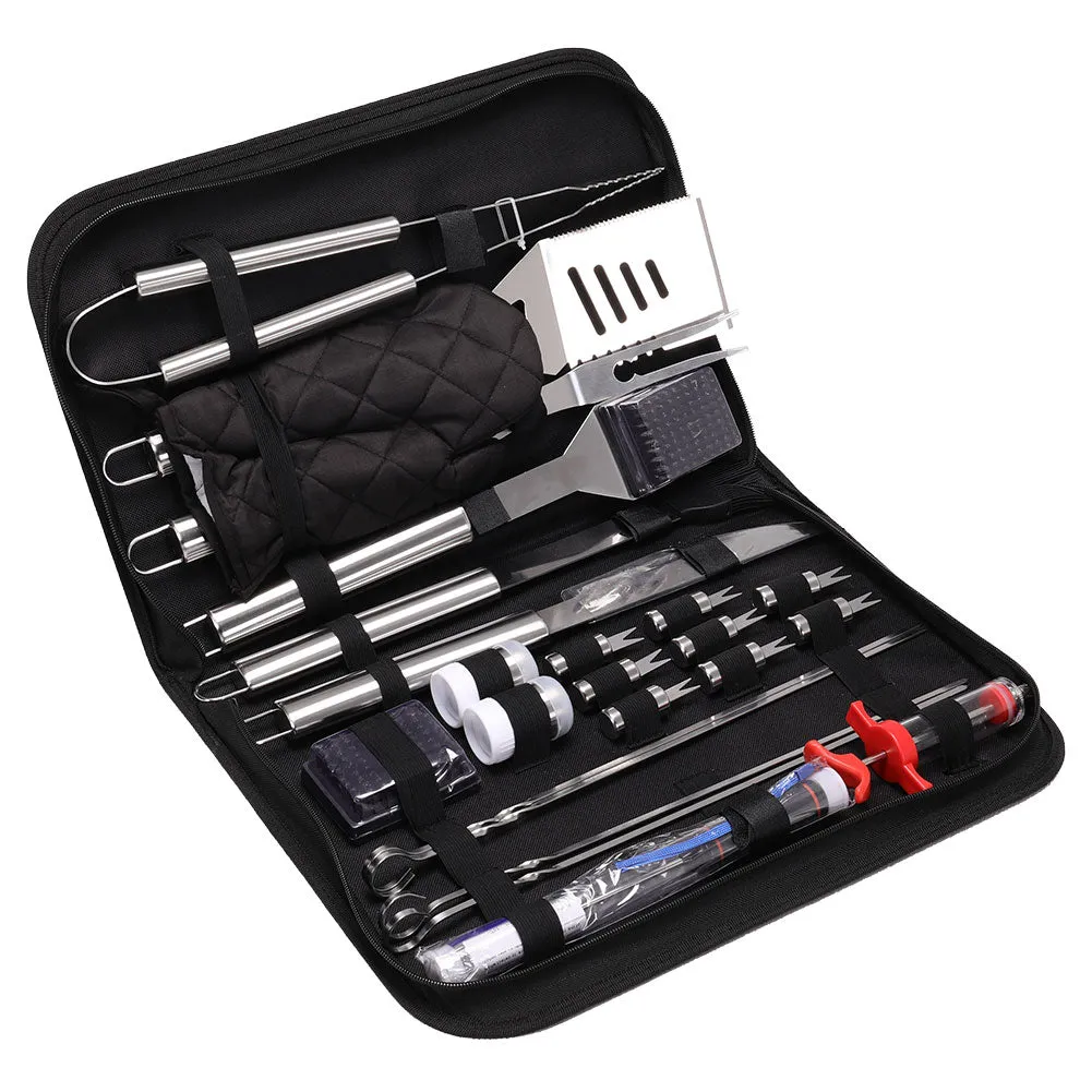 25 Pieces BBQ Grill Accessories Bag Stainless Steel Outdoor Grill Tool Set