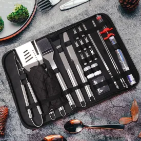 25 Pieces BBQ Grill Accessories Bag Stainless Steel Outdoor Grill Tool Set