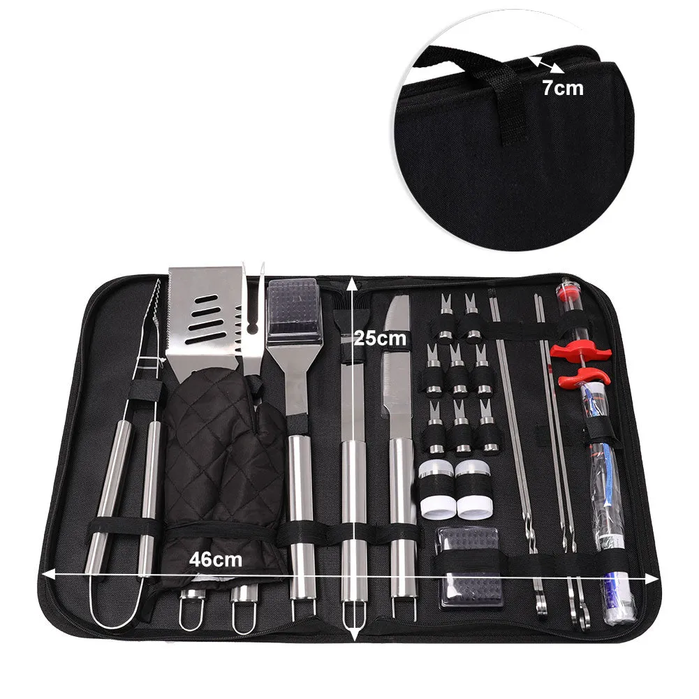 25 Pieces BBQ Grill Accessories Bag Stainless Steel Outdoor Grill Tool Set