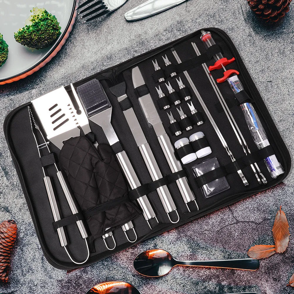 25 Pieces BBQ Grill Accessories Bag Stainless Steel Outdoor Grill Tool Set