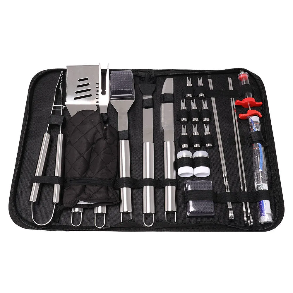 25 Pieces BBQ Grill Accessories Bag Stainless Steel Outdoor Grill Tool Set