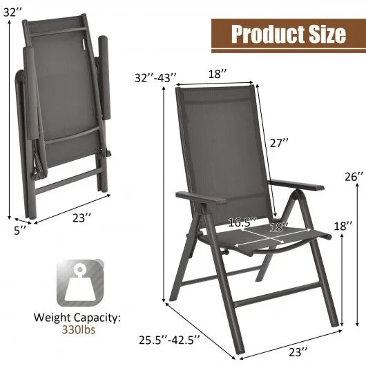 2PCS Patio Folding Dining Chairs Aluminium Adjustable Back-Gray