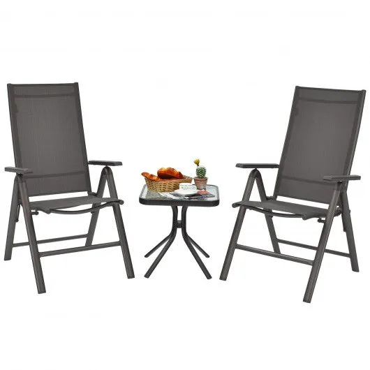 2PCS Patio Folding Dining Chairs Aluminium Adjustable Back-Gray