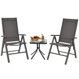 2PCS Patio Folding Dining Chairs Aluminium Adjustable Back-Gray