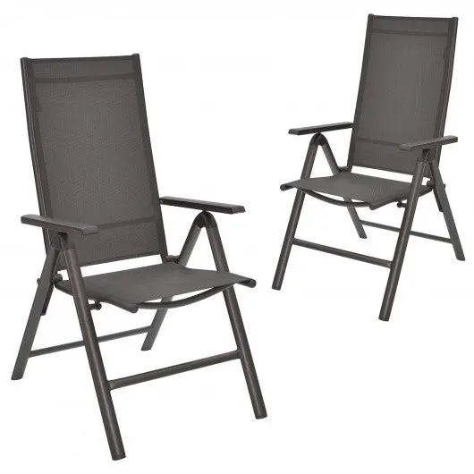 2PCS Patio Folding Dining Chairs Aluminium Adjustable Back-Gray