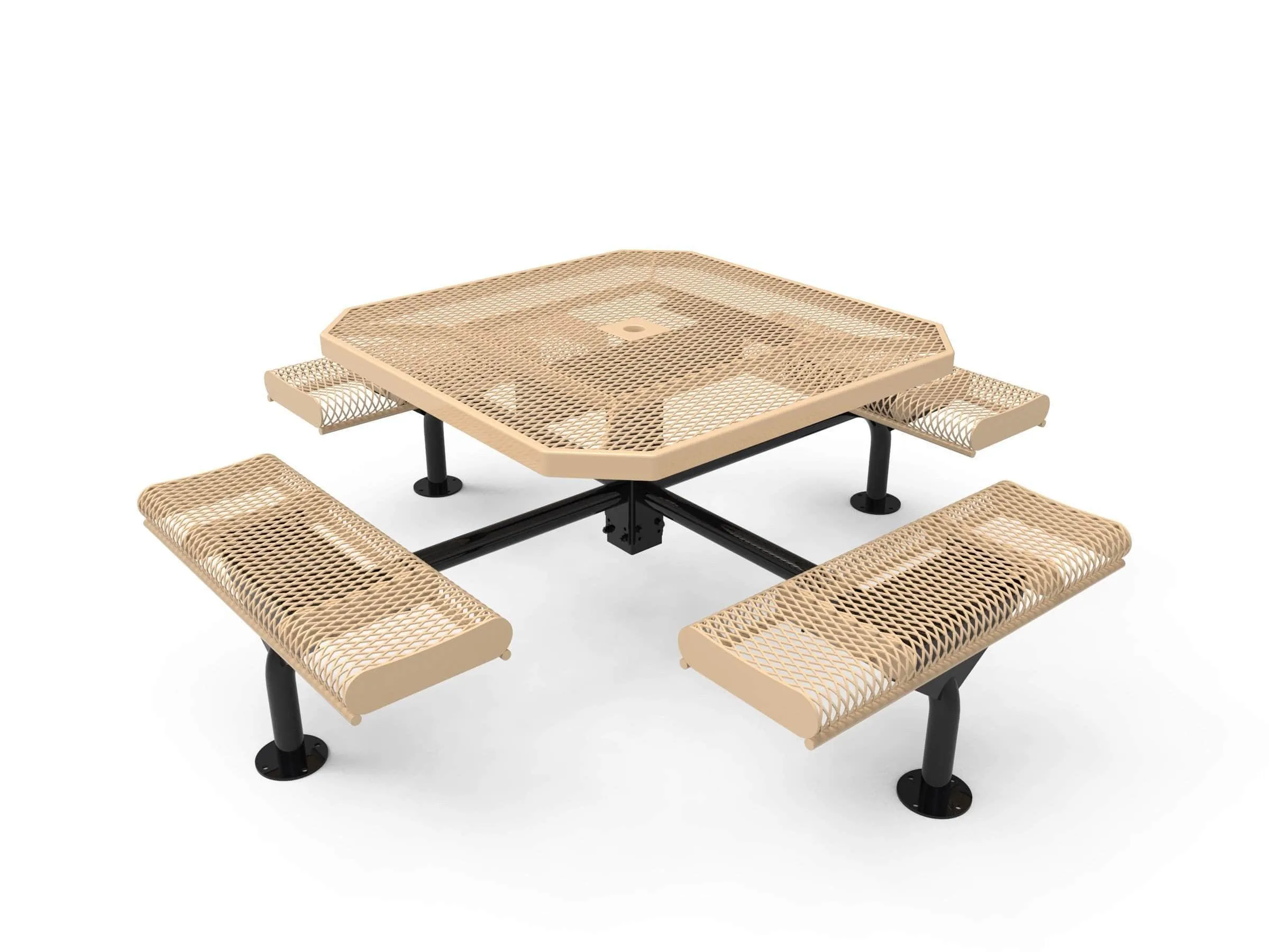46 in. Octagon Rolled Seat Nexus Pedestal Picnic Table with 4 Seats - Diamond Pattern