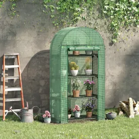 80x49x160cm Mini Greenhouse for Outdoor, Portable Gardening Plant with Storage Shelf, Roll-Up Zippered Door, Metal Frame and PE Cover, Green