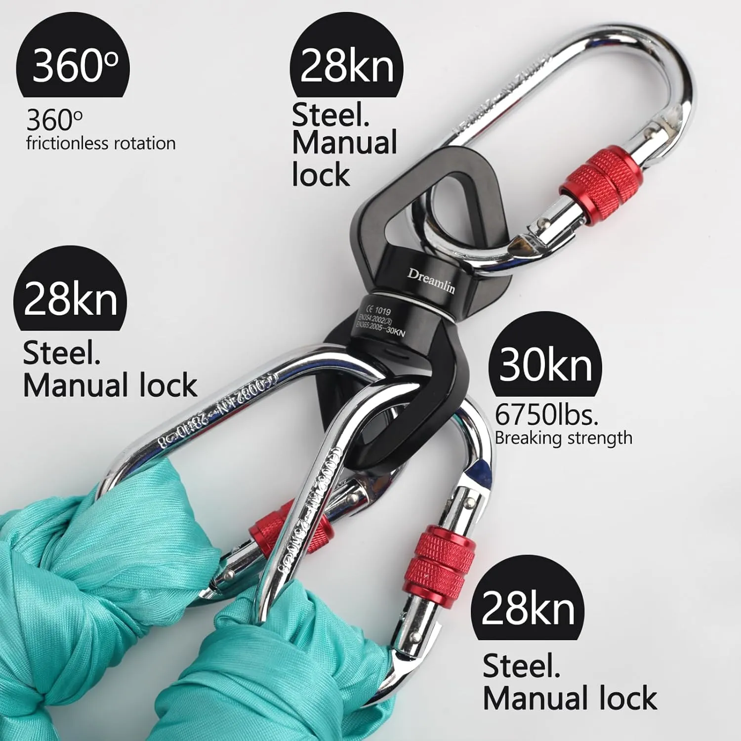 Aerial Silks Hardware Kit 30 KN Swing Swivel Aerial Yoga Hammock Rigging Aluminum Swivel Aerial Hoop Lyra Rotational Device Hanging Accessory