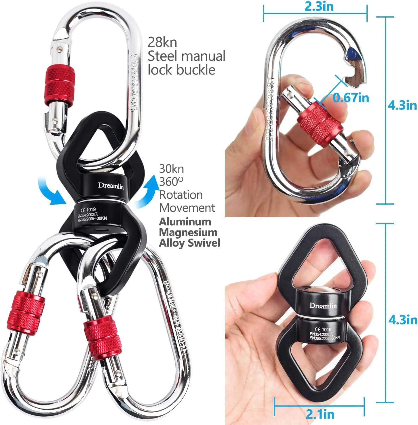 Aerial Silks Hardware Kit 30 KN Swing Swivel Aerial Yoga Hammock Rigging Aluminum Swivel Aerial Hoop Lyra Rotational Device Hanging Accessory