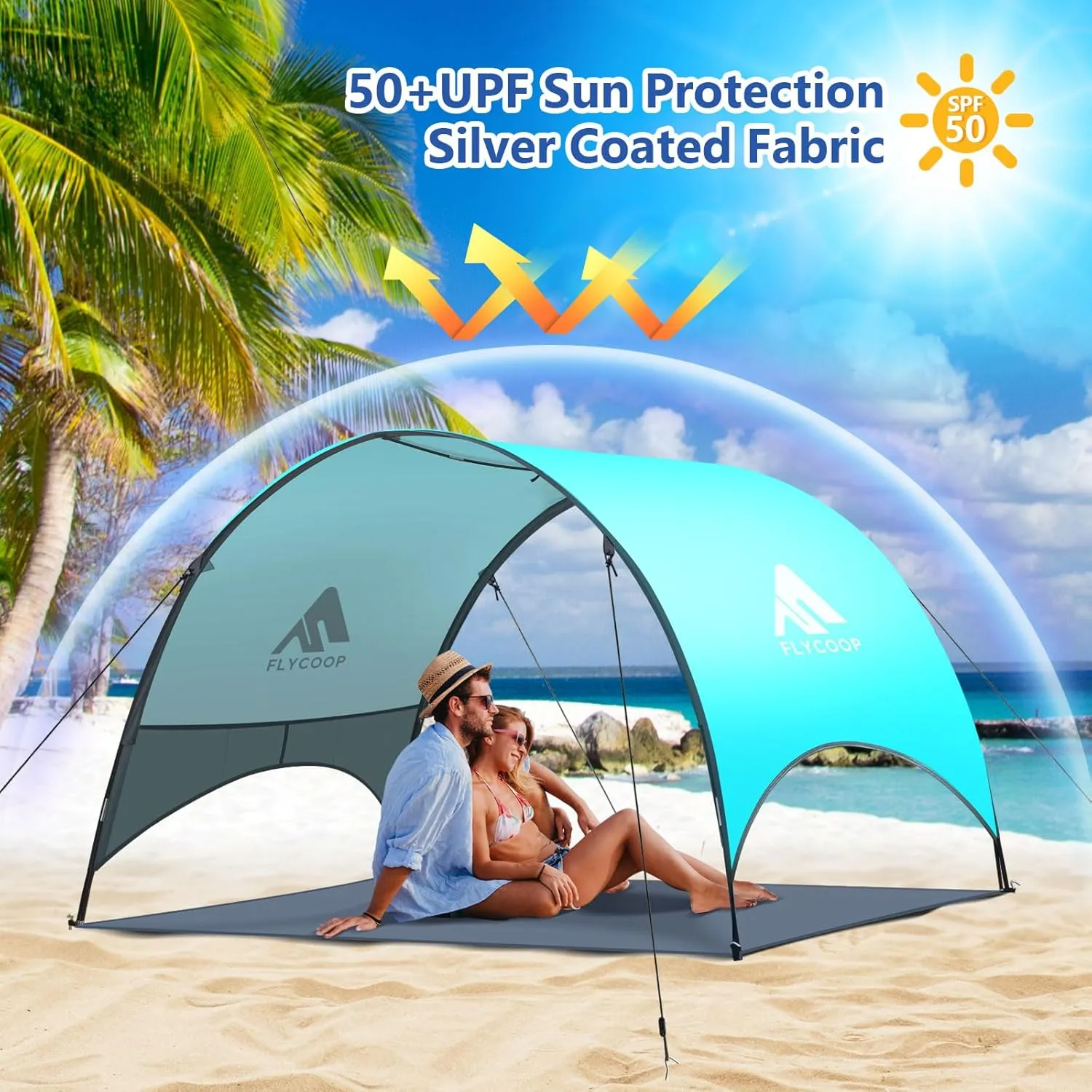 Beach Tent - Beach Shade Canopy Compact Fold (16.9x3.9), Own Patent, 360 Ventilation, Large Side Storage Pocket, UV Protection Portable Sun Shelter for Beach (Green, 90.5 * 59 * 53)