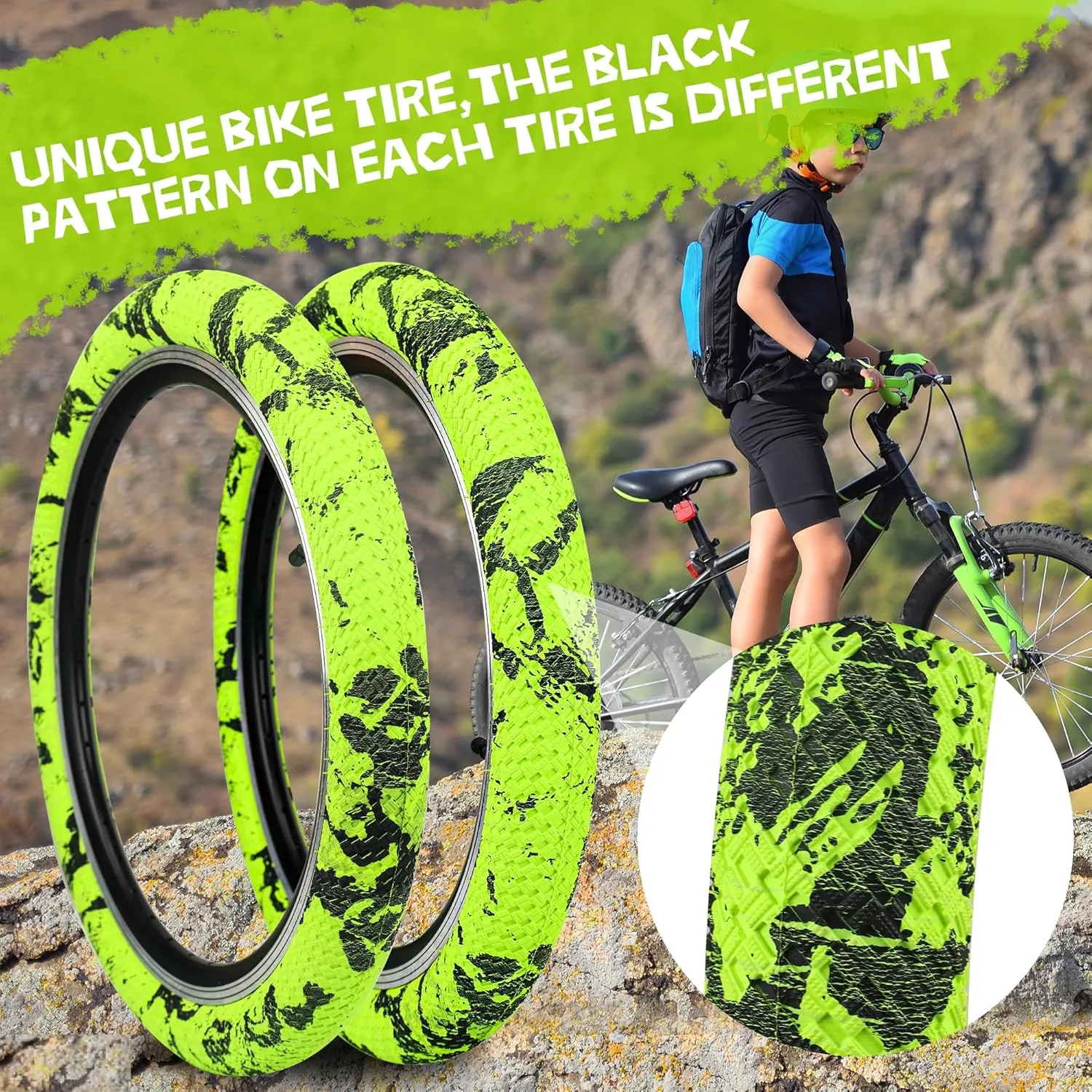 Bike Tire 16/20 Inch Tires 2 Pack 20 x 2.1 Folding Bead Replacement Tyre with 16/20 Inch Inner Tubes for 16"/ 20" Bicycles, MTB, Mountain Bike, BMX