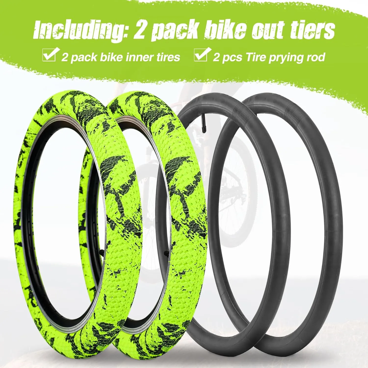 Bike Tire 16/20 Inch Tires 2 Pack 20 x 2.1 Folding Bead Replacement Tyre with 16/20 Inch Inner Tubes for 16"/ 20" Bicycles, MTB, Mountain Bike, BMX