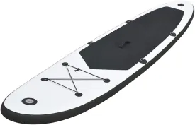 Black and White Inflatable Stand Up Paddleboard Set for All Ages, Portable and Puncture-Resistant, Includes Pump and Oar