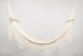 Boho Natural Cotton Hammock With Geometric Fringe (Wooden Bar)