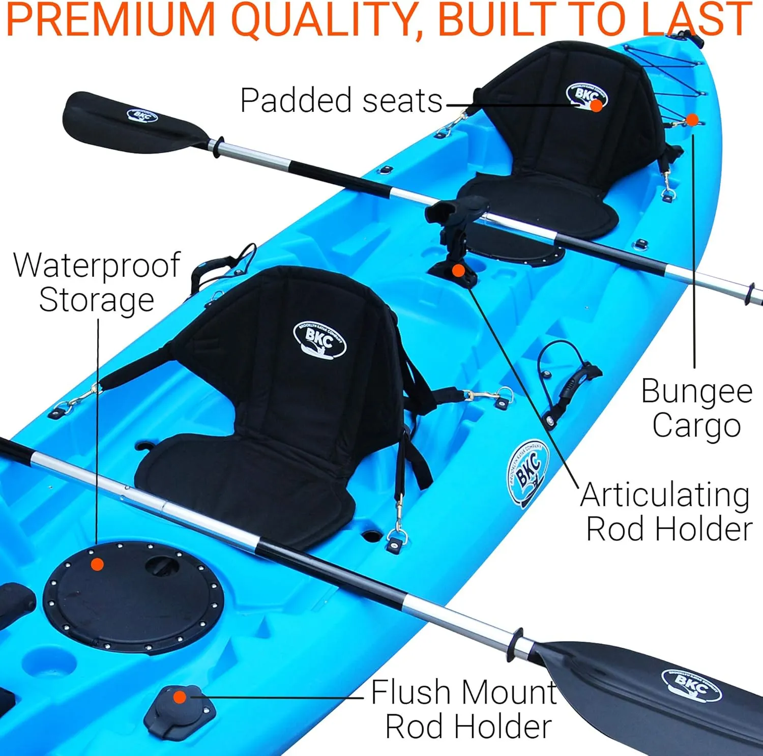 Brooklyn 12.5 Tandem 12 feet 8 inch Kayak W/Padded Seats, Paddles Included 2-3 Person Angler Kayak