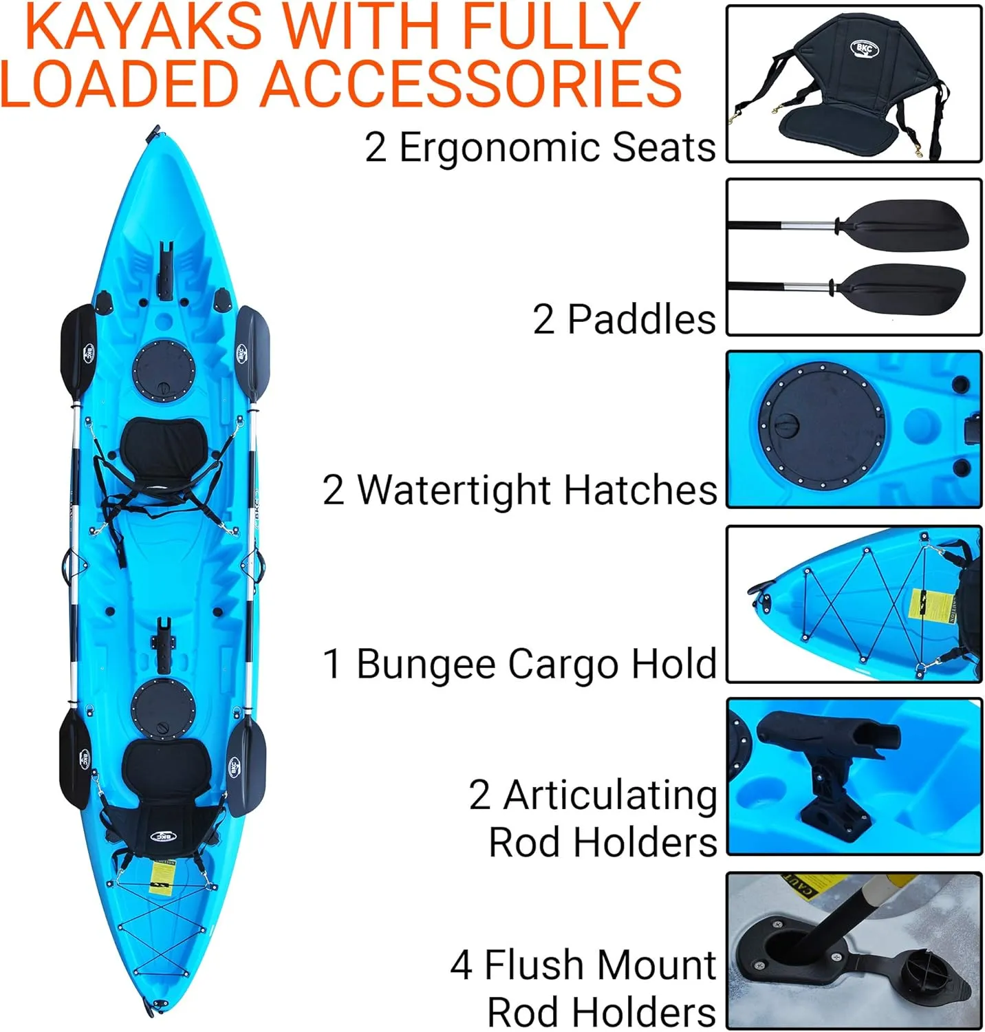 Brooklyn 12.5 Tandem 12 feet 8 inch Kayak W/Padded Seats, Paddles Included 2-3 Person Angler Kayak