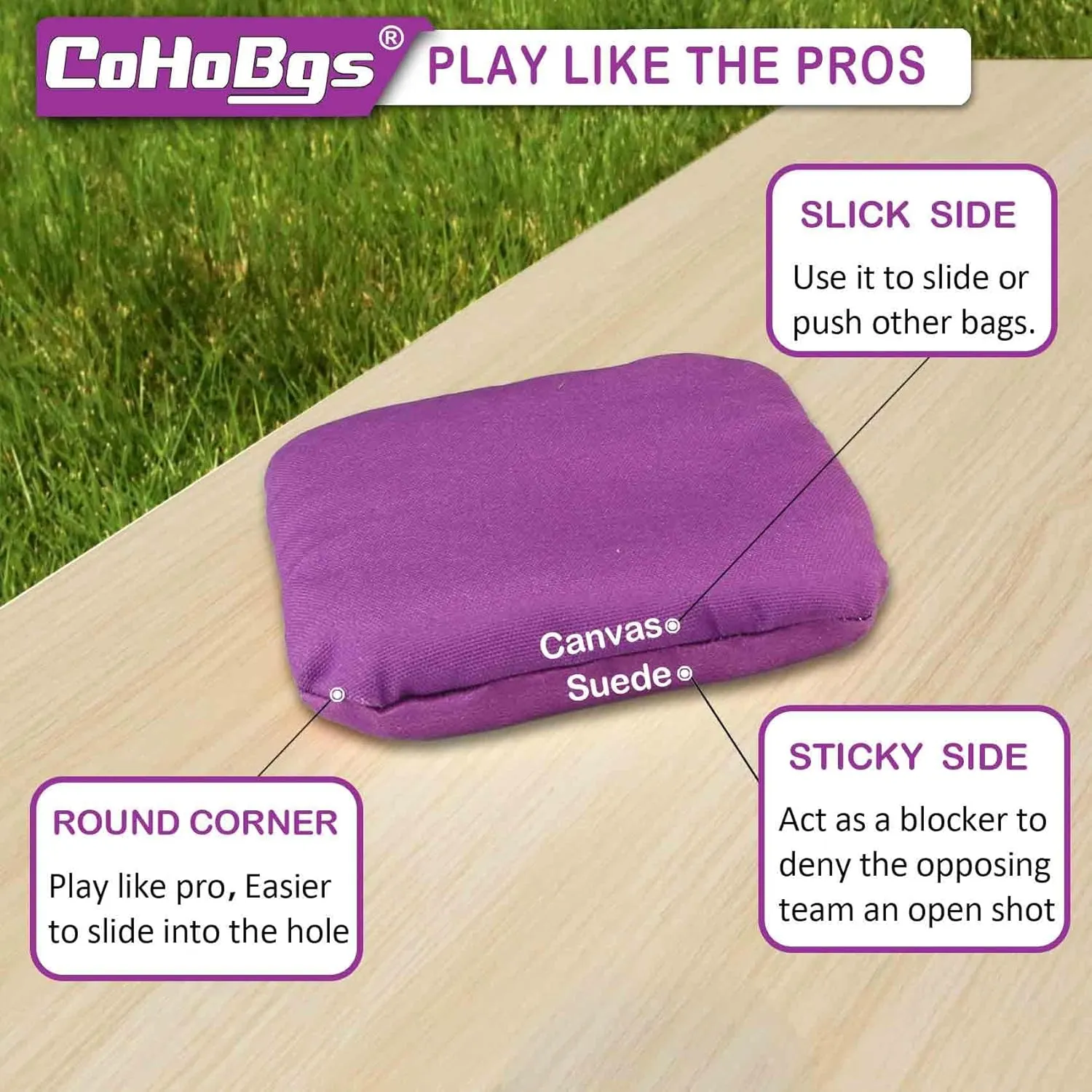 CoHoBgs Corn Hole Bags Set 8, Professional Cornhole Bags Dual-Sided Slick & Stick Resin Filled Suede and Duck Canvas Bean Bags for Cornhole Game Includes Carry Case