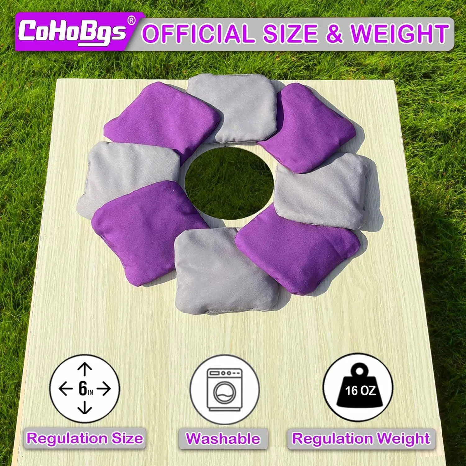 CoHoBgs Corn Hole Bags Set 8, Professional Cornhole Bags Dual-Sided Slick & Stick Resin Filled Suede and Duck Canvas Bean Bags for Cornhole Game Includes Carry Case