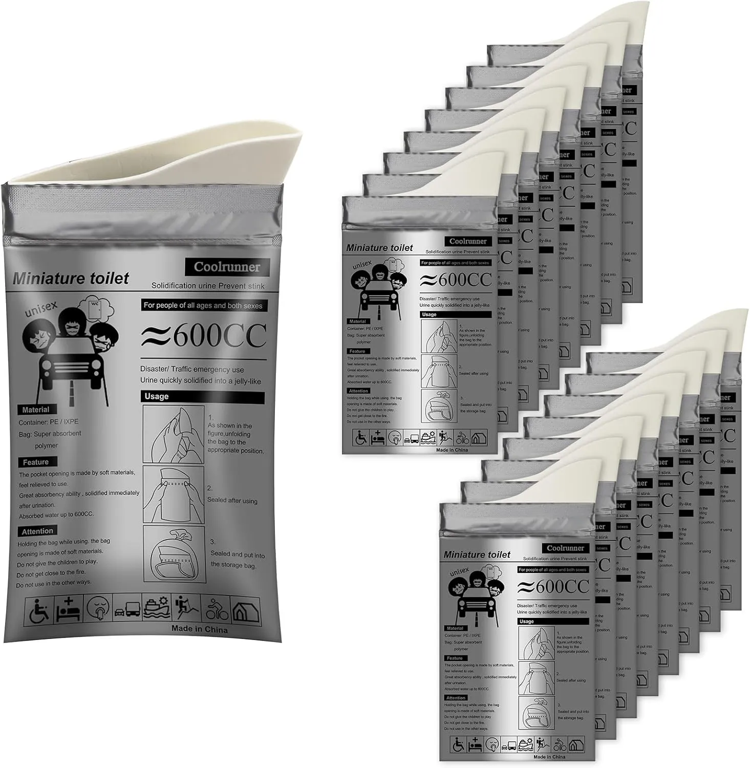 Coolrunner Disposable Urine Bags, Camping Pee Bags for Men Women, Disposable Urinals Vomit Bags for Travel Urinal Toilet Traffic Jam Emergency Portable Toilet for Kids, Patient