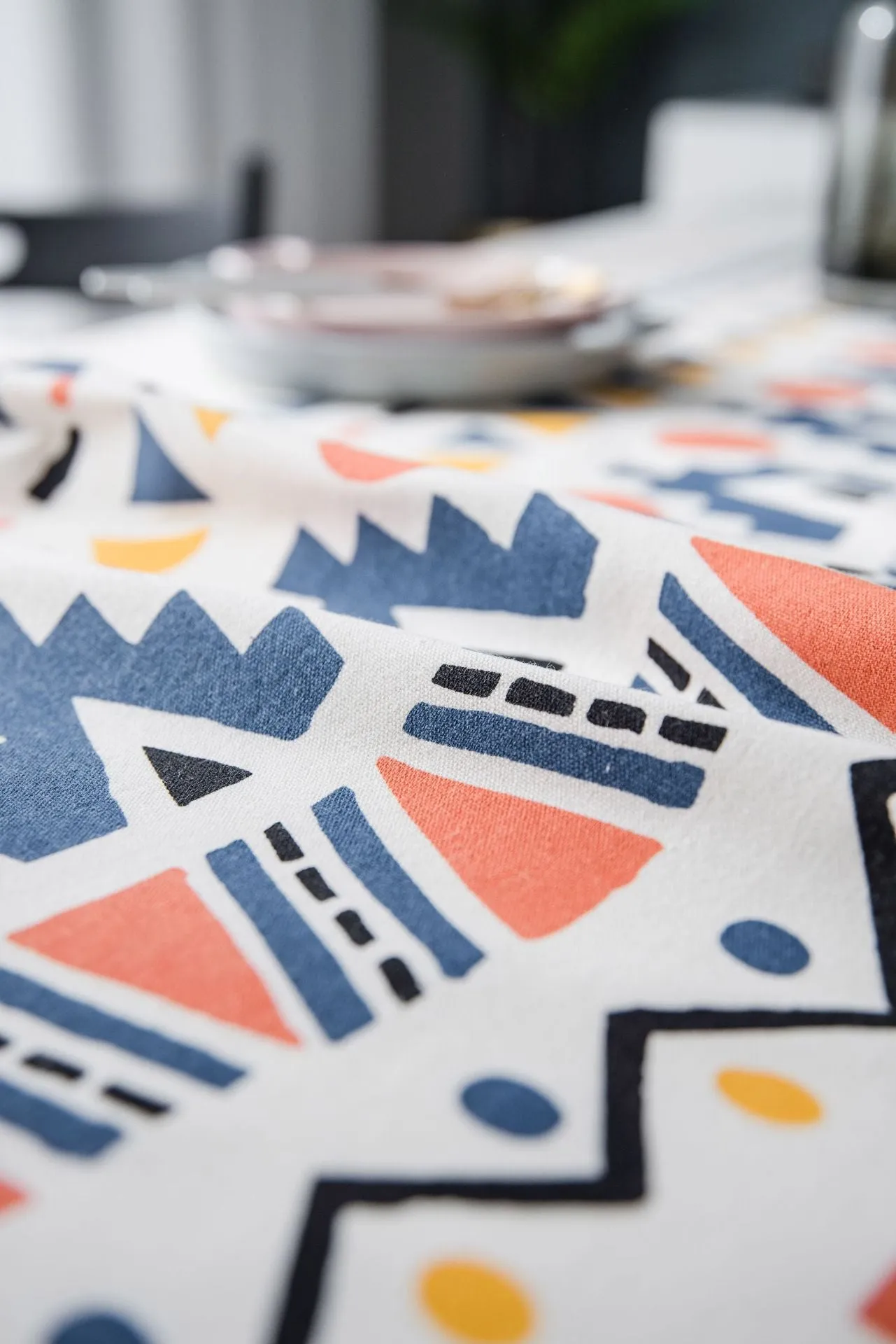 Cotton Linen Tablecloth Geometric Multi-Color Printing  for Rectangular Square Dining Table