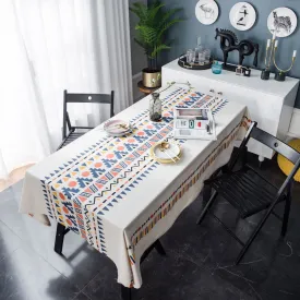 Cotton Linen Tablecloth Geometric Multi-Color Printing  for Rectangular Square Dining Table