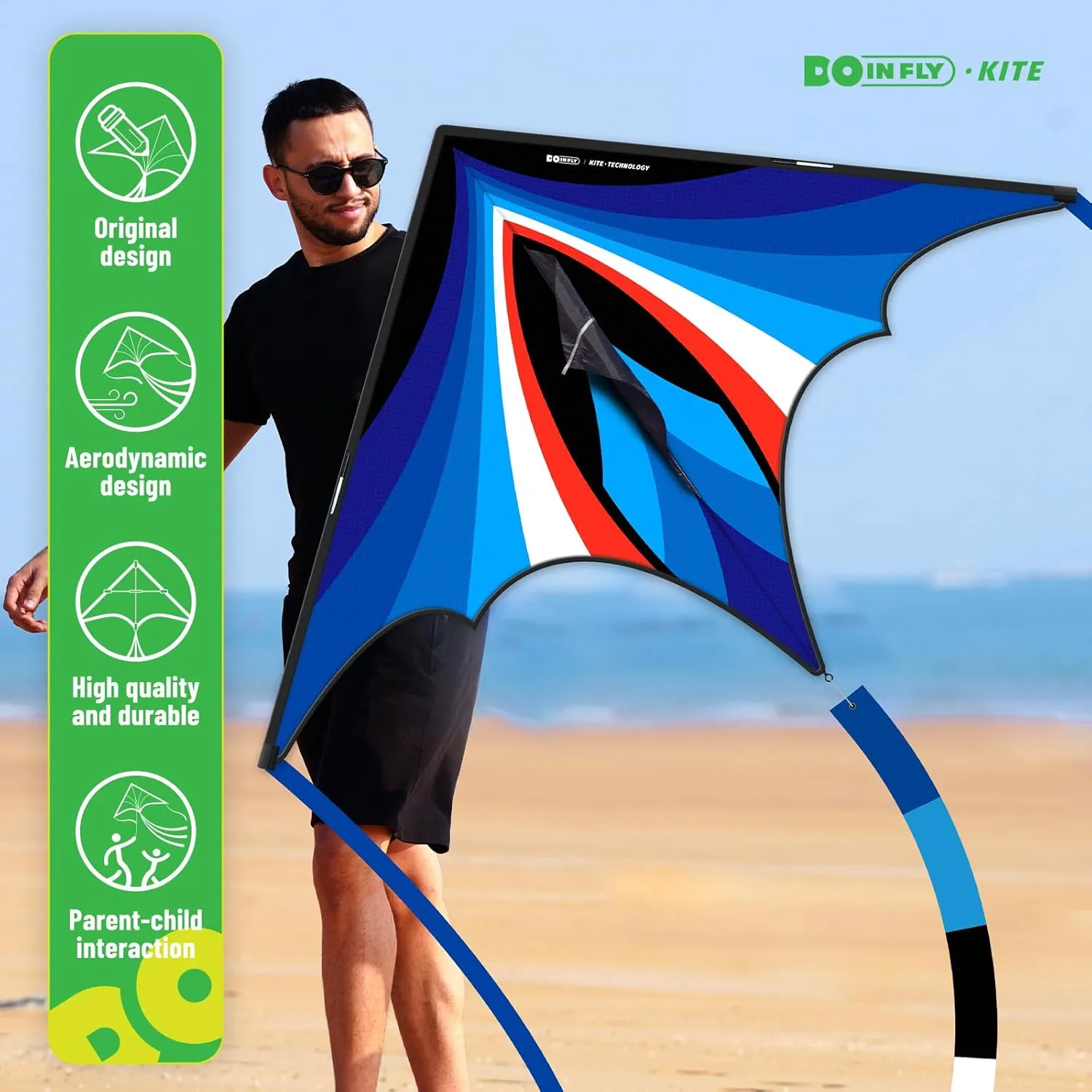 Delta Voyager Kite - Easy to Fly Kites for Beginner, for Kids & Adults, Perfect for Outdoor Fun, Beach Games & Backyard Flying and Family Activities, with Kite String Spool(Blue)