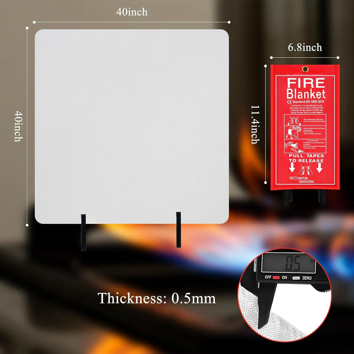 Emergency Fire Blanket, 4 Pack 40 x 40 Fiberglass Fire Suppression Fireproof Blanket for Home, Kitchen, Fireplace, Grill, Car, Office, Warehouse