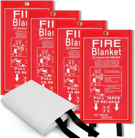 Emergency Fire Blanket, 4 Pack 40 x 40 Fiberglass Fire Suppression Fireproof Blanket for Home, Kitchen, Fireplace, Grill, Car, Office, Warehouse