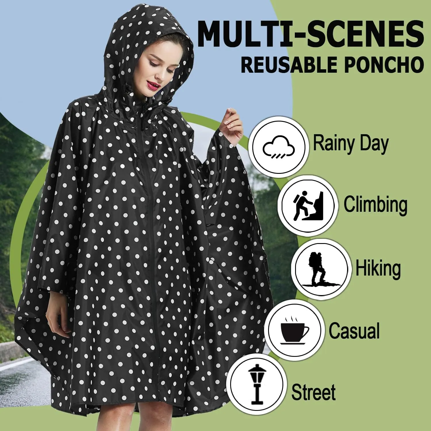 Fashion Hooded Rain Poncho Waterproof Raincoat Jacket with pocket for Women/Men/Adult