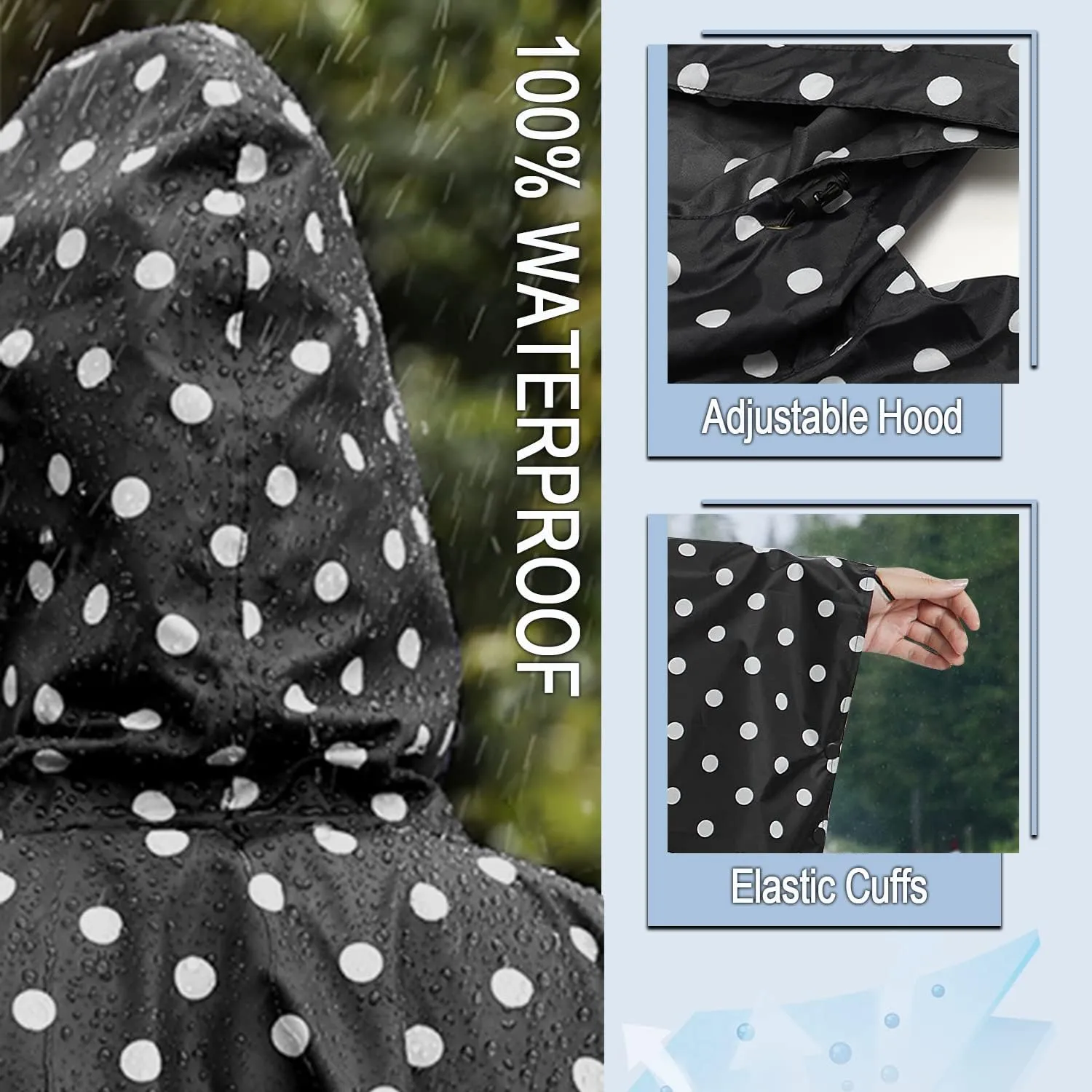 Fashion Hooded Rain Poncho Waterproof Raincoat Jacket with pocket for Women/Men/Adult