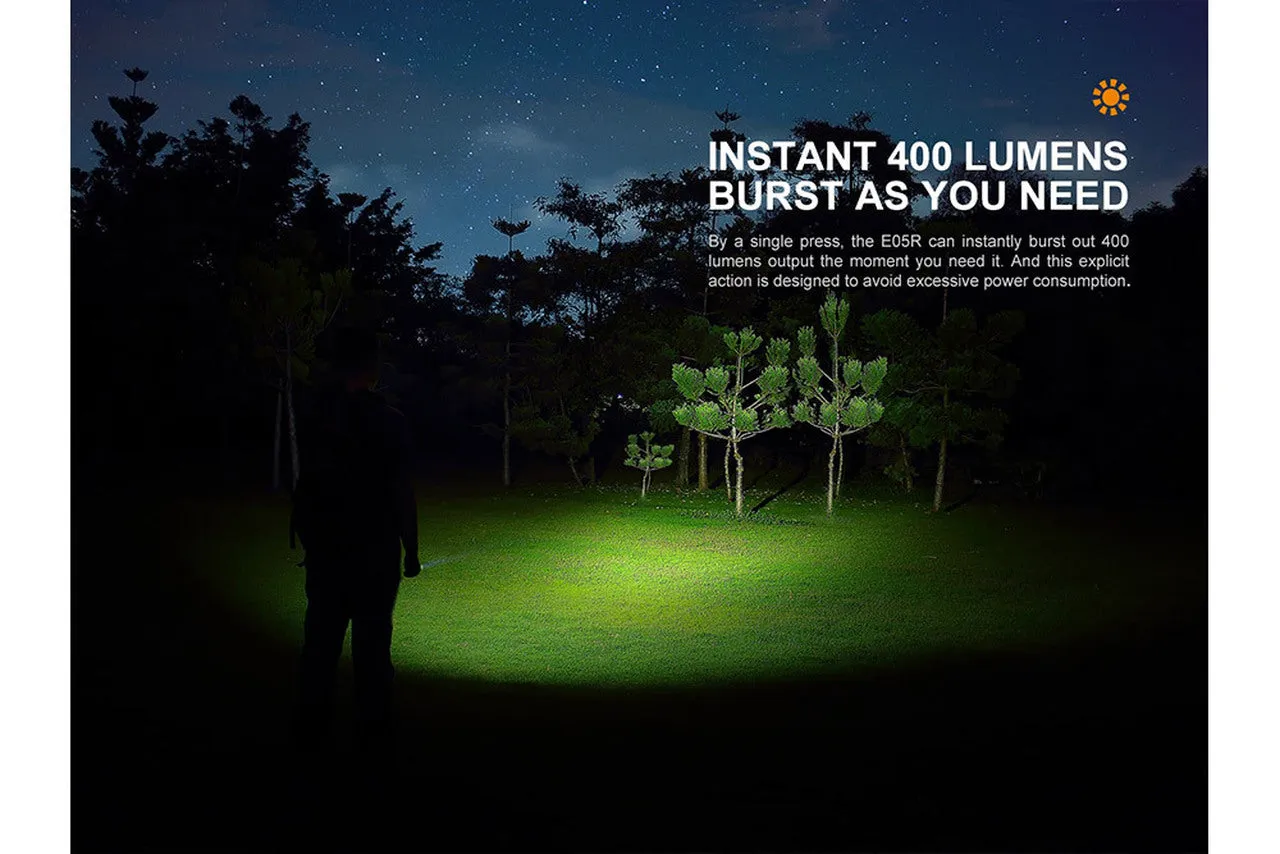 Fenix E05R - Mint Green 400 Lumen Rechargeable Flashlight Built-in 320 mAh Battery