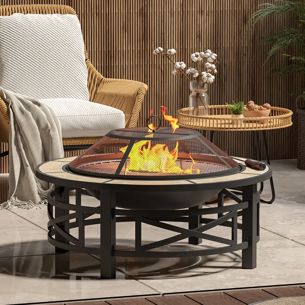 Fire Pit Wood Burning 3 In 1 Garden bbq Round Mosaic Ceramic Table
