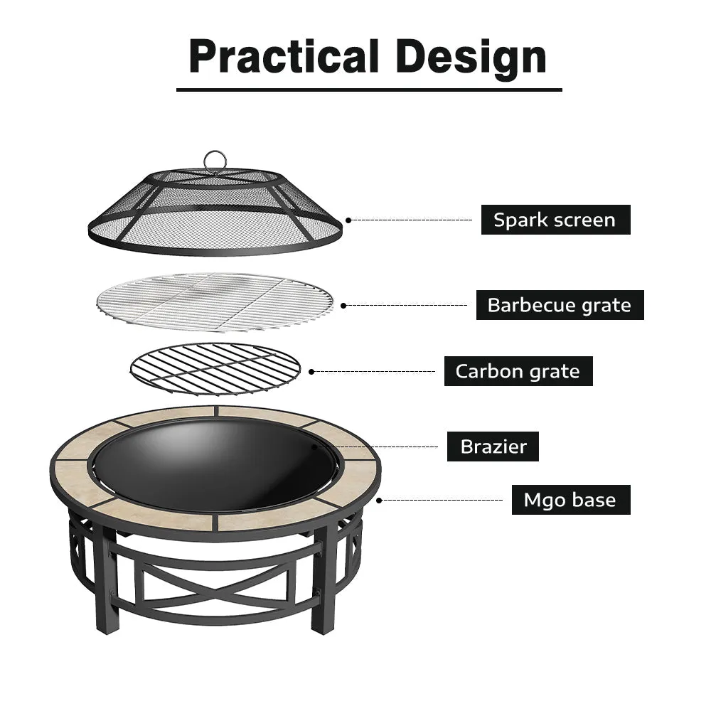 Fire Pit Wood Burning 3 In 1 Garden bbq Round Mosaic Ceramic Table
