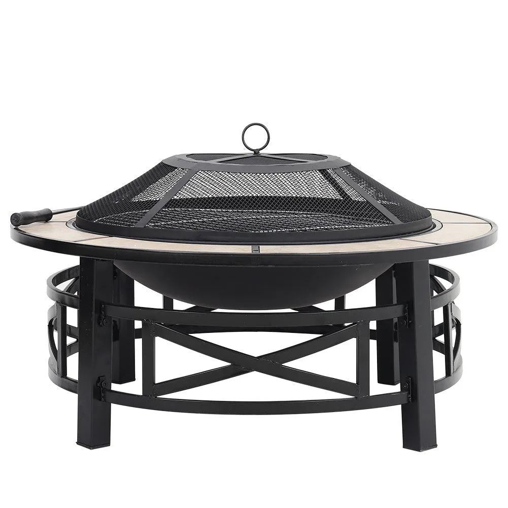 Fire Pit Wood Burning 3 In 1 Garden bbq Round Mosaic Ceramic Table