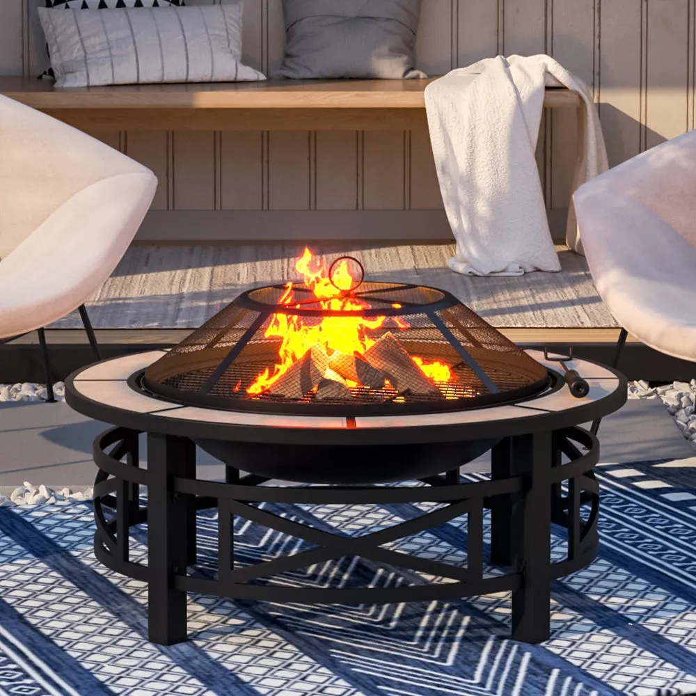 Fire Pit Wood Burning 3 In 1 Garden bbq Round Mosaic Ceramic Table