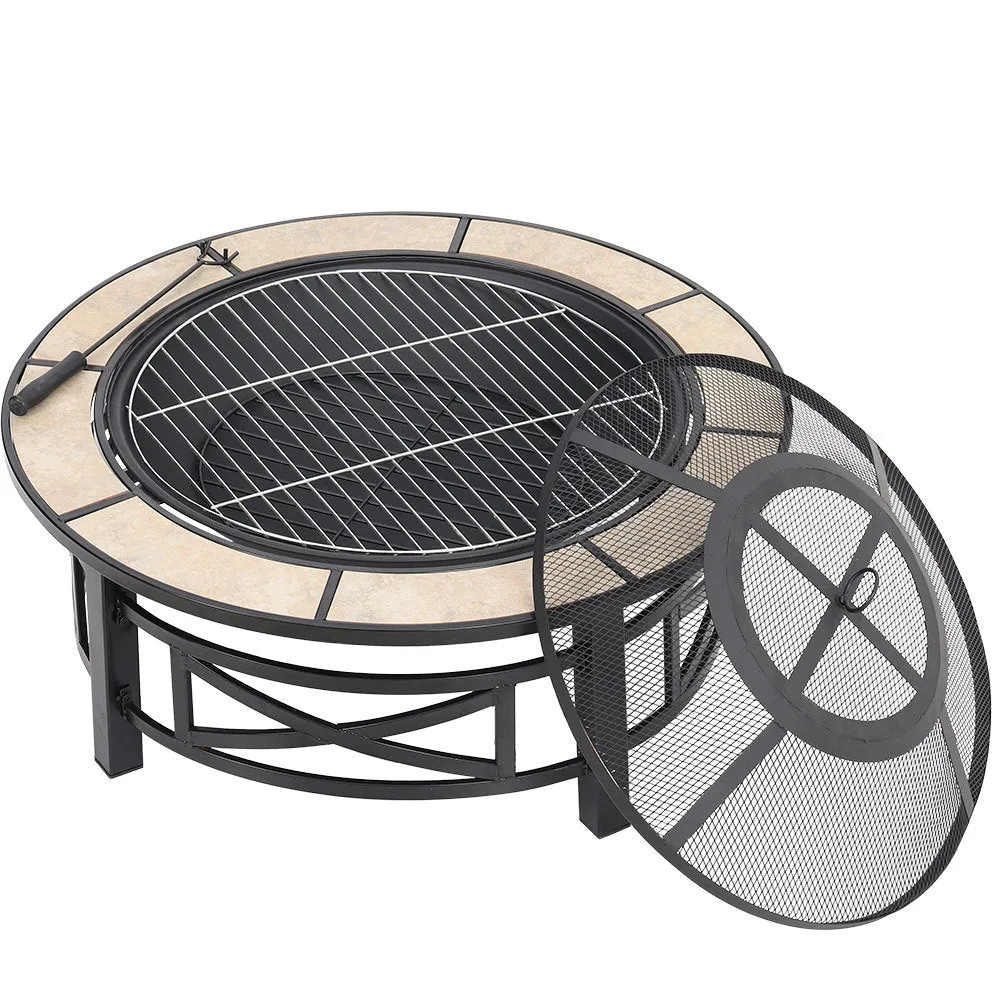Fire Pit Wood Burning 3 In 1 Garden bbq Round Mosaic Ceramic Table