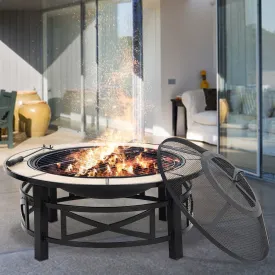 Fire Pit Wood Burning 3 In 1 Garden bbq Round Mosaic Ceramic Table