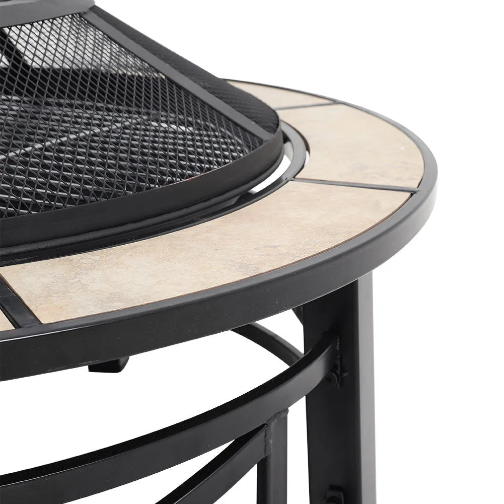 Fire Pit Wood Burning 3 In 1 Garden bbq Round Mosaic Ceramic Table