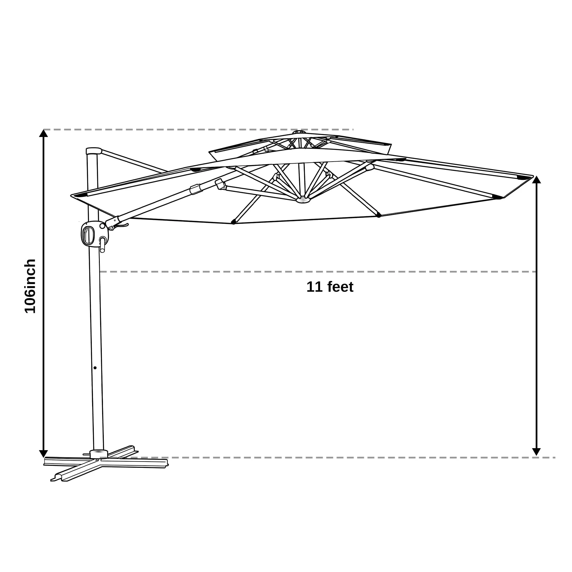 Flame&Shade 11 ft Double Roof Round Offset Cantilever Patio Umbrella