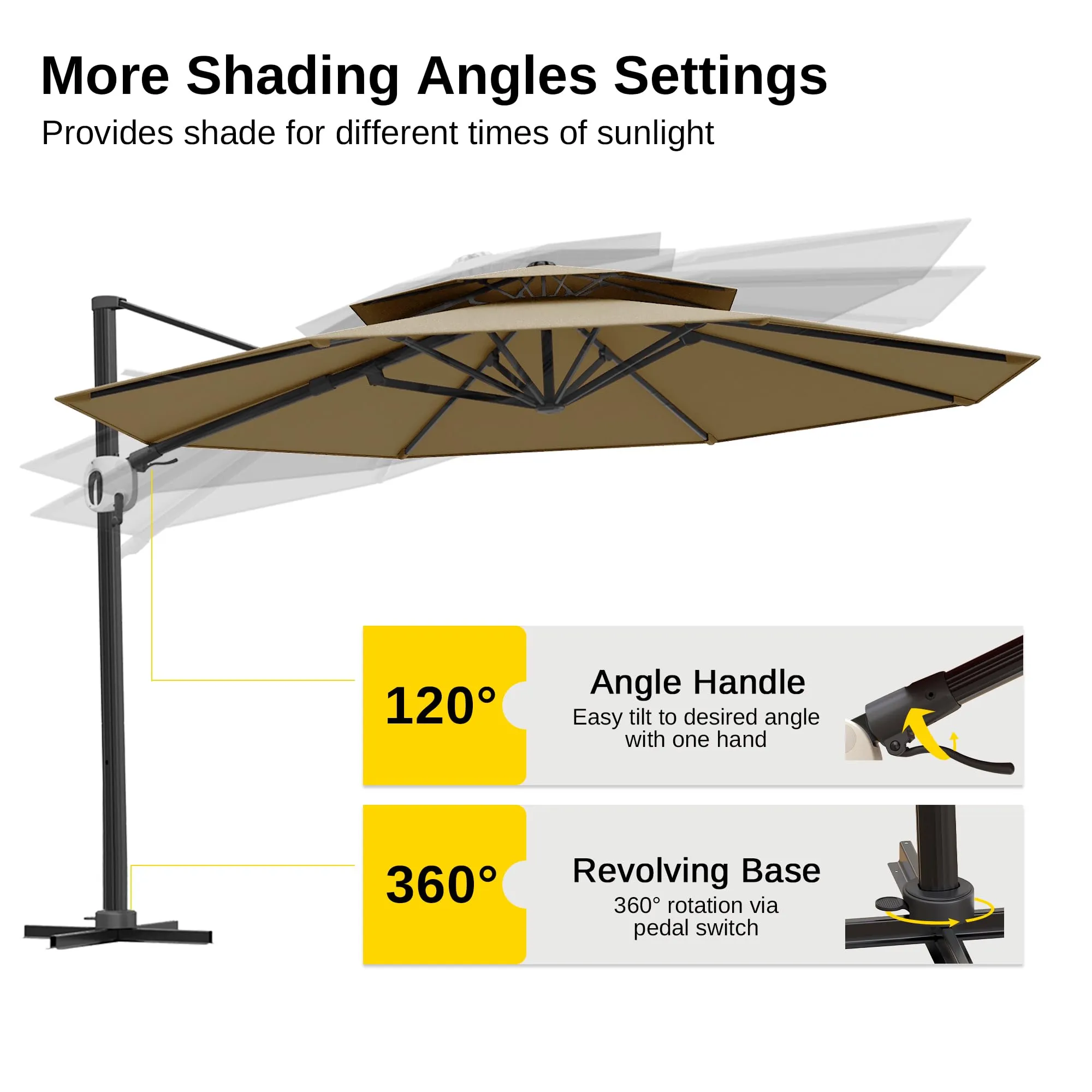 Flame&Shade 11 ft Double Roof Round Offset Cantilever Patio Umbrella