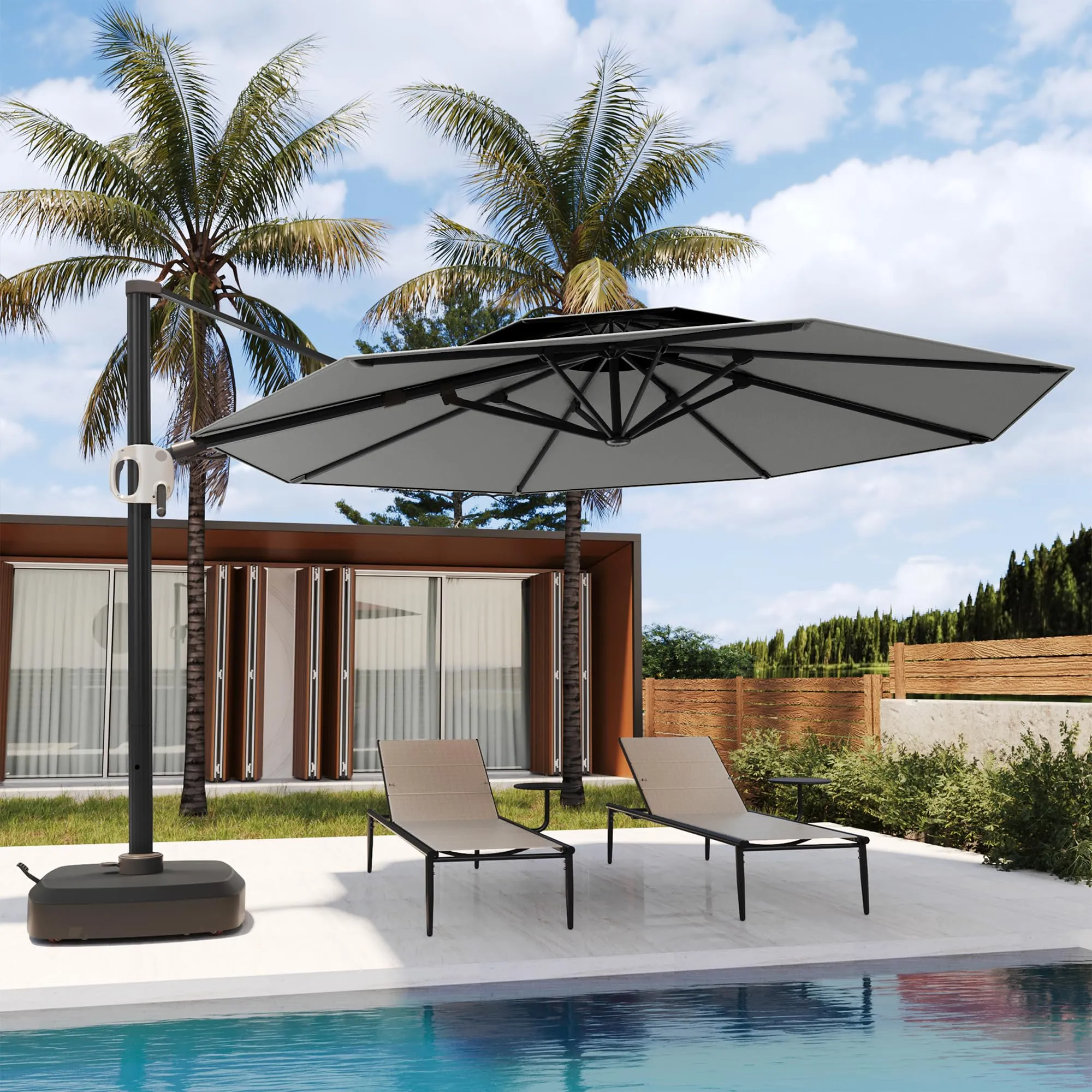 Flame&Shade 11 ft Double Roof Round Offset Cantilever Patio Umbrella