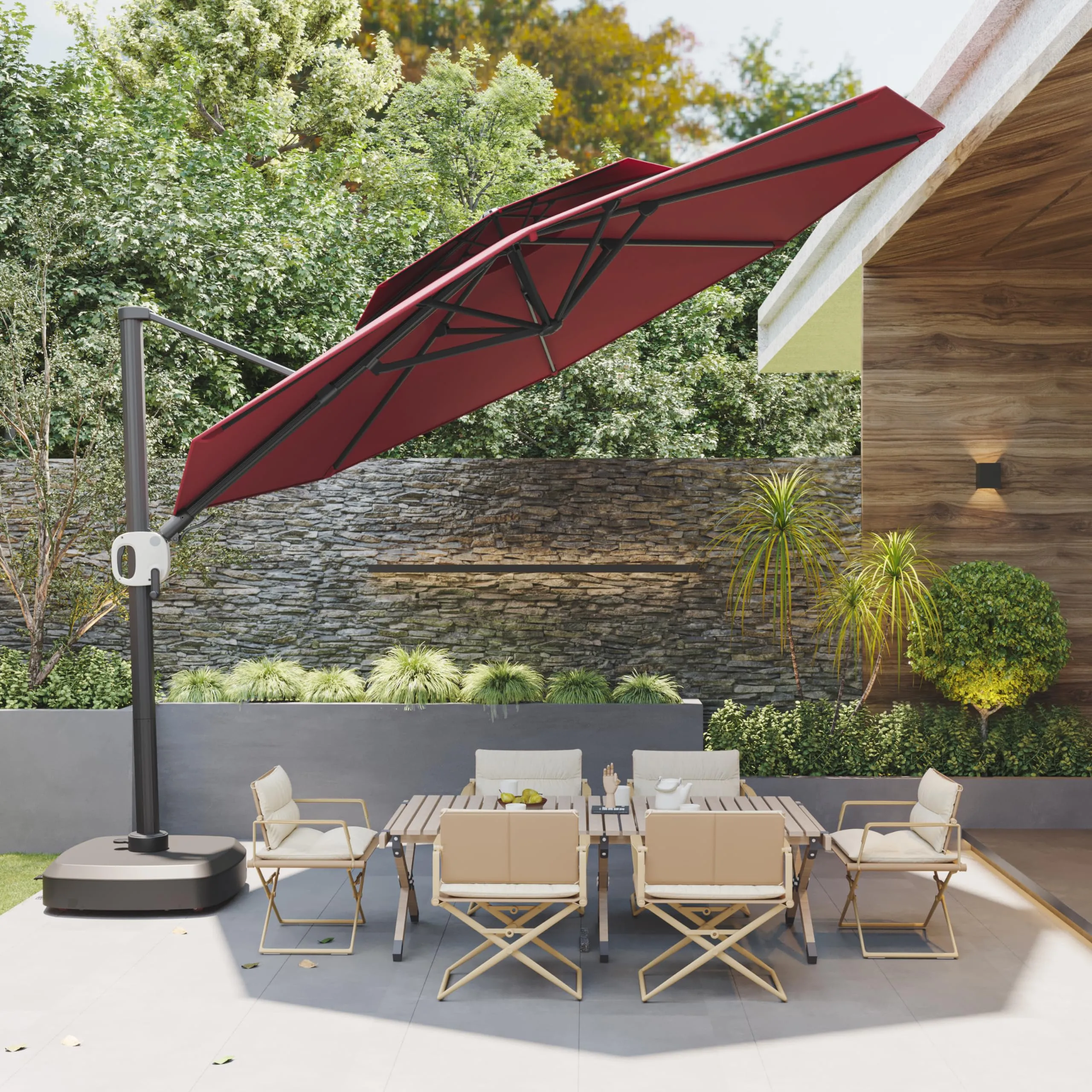 Flame&Shade 11 ft Double Roof Round Offset Cantilever Patio Umbrella