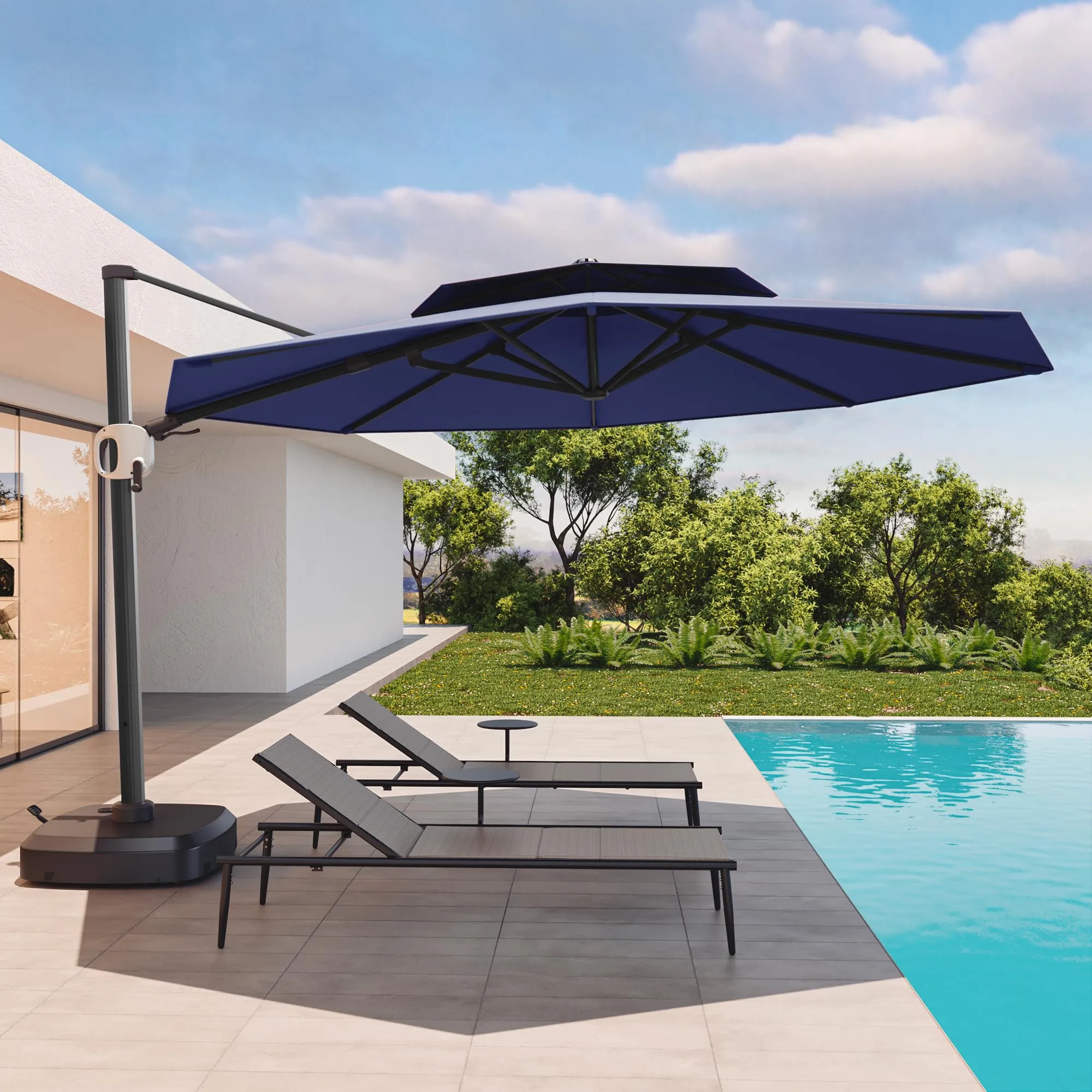 Flame&Shade 11 ft Double Roof Round Offset Cantilever Patio Umbrella